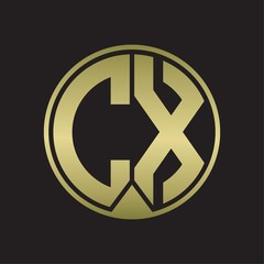 CX Logo monogram circle with piece ribbon style on gold colors