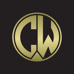 CW Logo monogram circle with piece ribbon style on gold colors