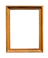 vertical old vintage wooden picture frame isolated