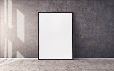 White poster on floor with blank frame mockup for you design. Layout mockup good use for your...