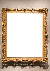 vertical old baroque painting frame on wall