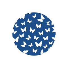 Abstract seamless pattern with butterflieson classic blue background