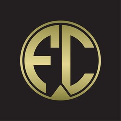 FC Logo monogram circle with piece ribbon style on gold colors