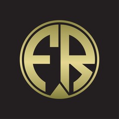FR Logo monogram circle with piece ribbon style on gold colors