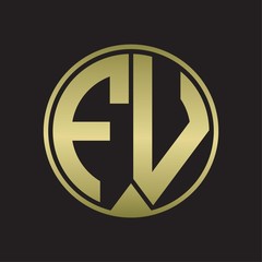 FV Logo monogram circle with piece ribbon style on gold colors
