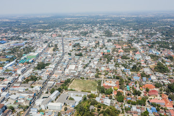 Fototapeta na wymiar Aerial view of Mueang Sisaket District Sisaket Province, Thailand