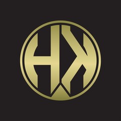 HK Logo monogram circle with piece ribbon style on gold colors