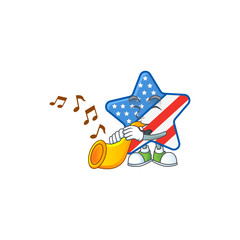 cartoon character style of USA star playing a trumpet