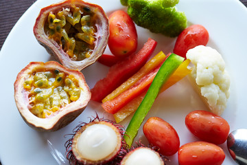 Tropical fruit hotel breakfast buffet 