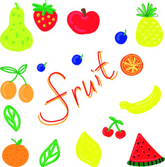 vector set, funny primitive bright fruits and berries