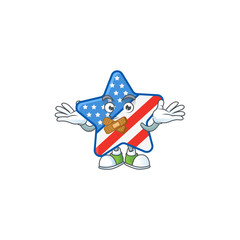 mascot cartoon character design of USA star making a silent gesture