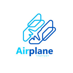 Airplane action takeoff flight logo vector abstract lines