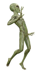 3D Rendering Green Alien on White