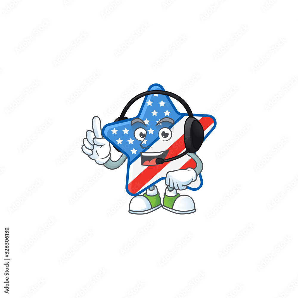 Sticker sweet usa star cartoon character design speaking on a headphone