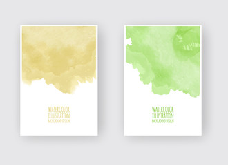 Set of cards with watercolor blots. Set of cards with hand drawn blots element on white background