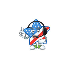 Sweet USA star cartoon character design speaking on a headphone