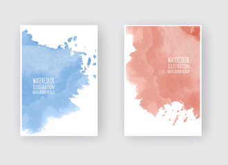 Set of cards with watercolor blots. Set of cards with hand drawn blots element on white background