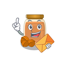 Happy face walnut butter mascot design with envelope