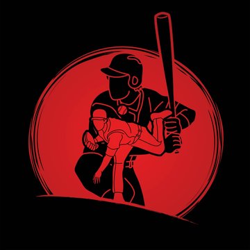 Group of Baseball players action cartoon sport graphic vector.