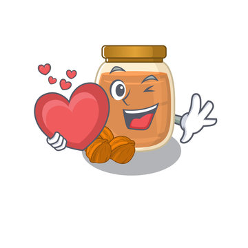 Romantic walnut butter cartoon picture holding a heart