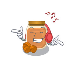 Listening music walnut butter cartoon character concept