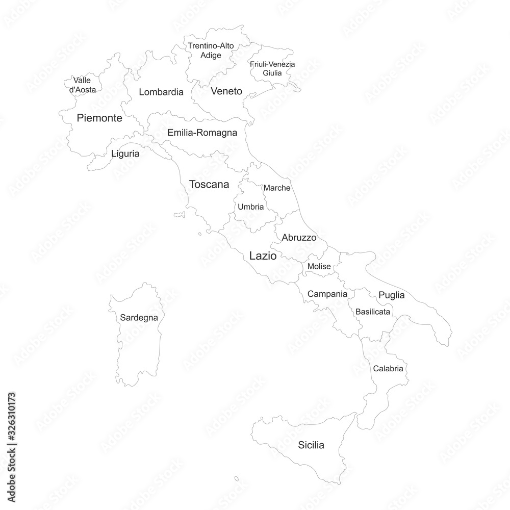 Wall mural italy map with name labels. white background. perfect for business concepts, backgrounds, backdrop, 