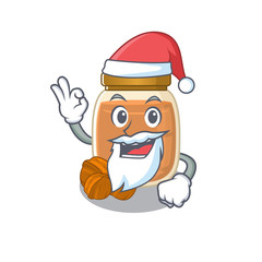 Walnut butter in Santa cartoon character style with ok finger