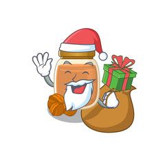 Santa walnut butter Cartoon character design having box of gifts