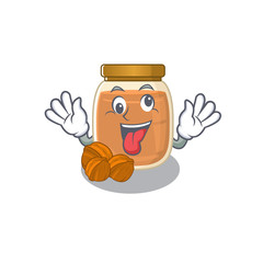 Cute sneaky walnut butter Cartoon character with a crazy face