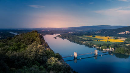 View from the cliff of the Robinet bridge over the Rhône at Donzere