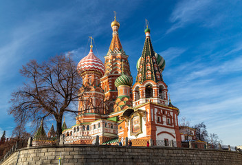 The most famous architectural place for visiting and attraction in Moscow, Russia, Saint Basil. Moscow, Russia, Europe. It is famous landmark of Moscow. Saint Basil`s church in Moscow center close-up
