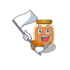 Fototapeta premium Funny walnut butter cartoon character style holding a standing flag