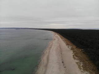 Aerial view of Schaabe spit national park on island Rugia, Glowe, Germany