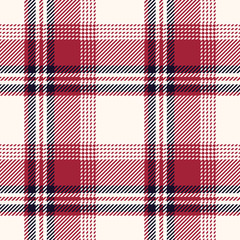 Plaid pattern background. Seamless striped check plaid graphic in dark blue, red, and off white for flannel shirt, blanket, throw, upholstery, or other modern fabric design.