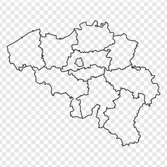 Blank map Belgium. High quality map Kingdom of Belgium with provinces on transparent background for your web site design, logo, app, UI. Stock vector. Vector illustration EPS10.