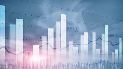 Financial stock trading graph chart diagram business finance concept double exposure mixed media.