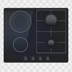 Glass Surface of electric and gas hob. Domestic kitchen equipment. Above view of kitchen stove. Editable Vector illustration Isolated on white background.