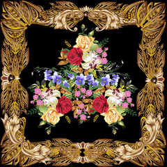 rose bunch in brown square frame decoration