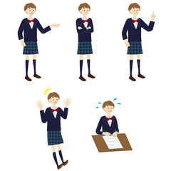 Illustration of a female student 5 poses set