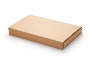 Brown cardboard box isolated on white background.