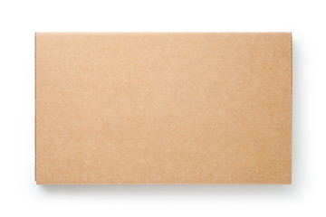 Brown cardboard box isolated on white background. Top view. - obrazy, fototapety, plakaty