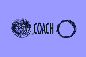 icons showing untangling a tangled line with the help of a mentor. metaphor for a business coach who helps with seemingly difficult problems - obrazy, fototapety, plakaty
