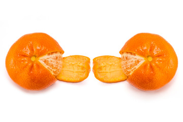 Ripe orange on a white background. 