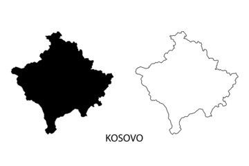 Kosovo map vector, isolated on white background. Black template, flat earth.  Simplified, generalized with round corners.