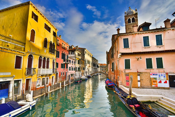 Vintage buildings along the canal in Venice, Italy