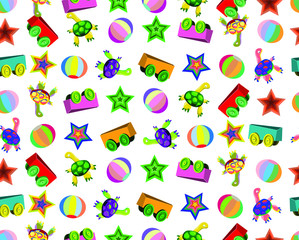 Seamless pattern with star, turtle, boll and truck . Vector illustration.