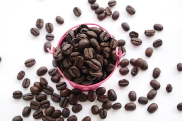 coffee beans in bucket white background