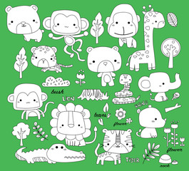 Fototapeta premium a vector of many jungle animal in black and white