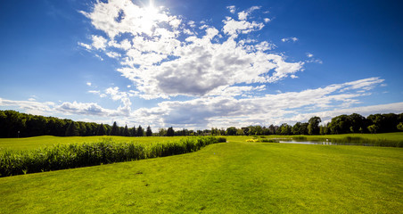 Golf Course (field) with beautiful putting green and scenery in Mezhyhirya Park Kyiv, Ukraine