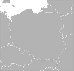 Vector modern illustration. Simplified geographical  grey map of Poland and neighboring countries (Germany, Czech Republic, Ukraine, Slovakia, Belarus, Lithuania and etc.). White background